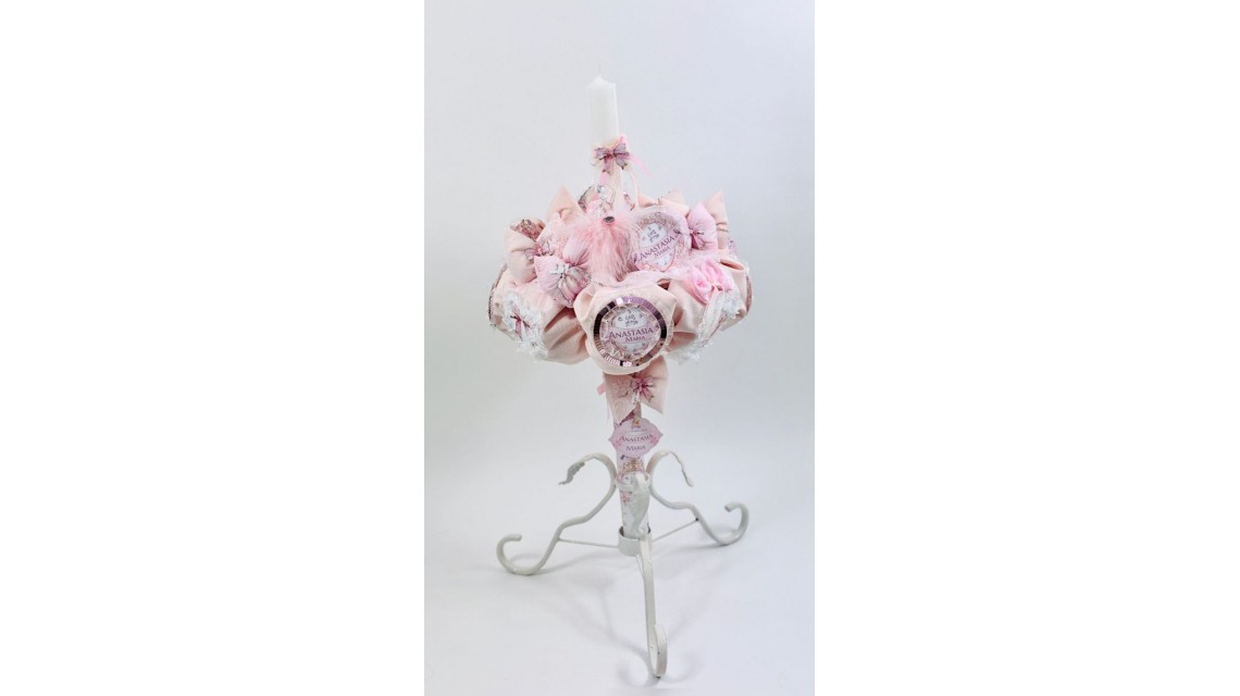 Princess Pink Lumânare de botez unicat din dantelă franțuzească 11